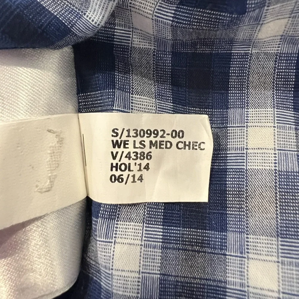 BANANA REPUBLIC Mens Blue Plaid Button Up Shirt L Slim Fit Pearl Buttons Pocket‎